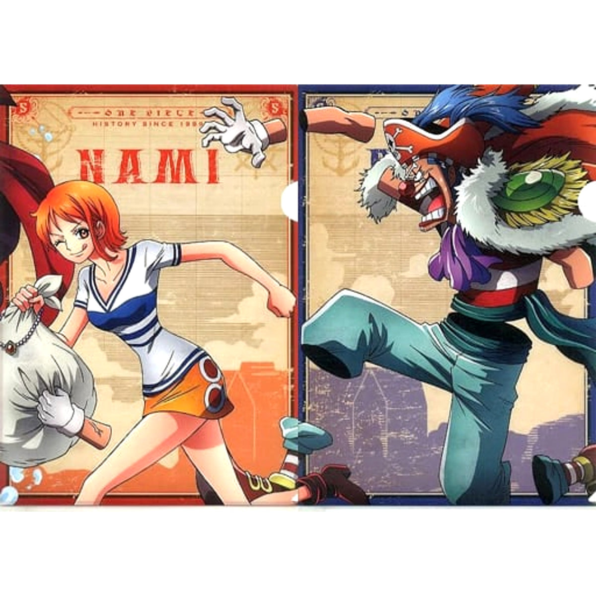 One Piece Nami Buggy Ichiban Kuji Memorial Log A4 Newly Illustrated Clear File Set History Relay Prize G [USED]