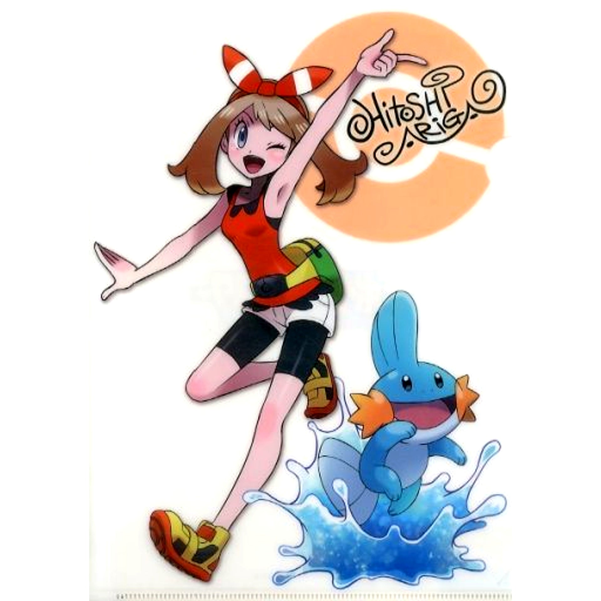 May & Mudkip Illustration by Hitoshi Ariga A4 Clear File Bonus for Pokemon ARTFX J May with Mudkip 1/8 PVC Painted Figure Pokemon Center [USED]