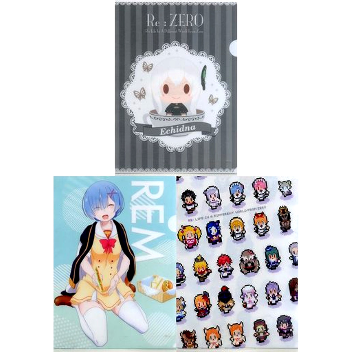 Echidna A4 Clear File Set of 3 Ichiban Kuji Re Zero Starting Life in Another World Yorobinasai Ryoute ni Hana tte Yatsu yo Prize E [USED]