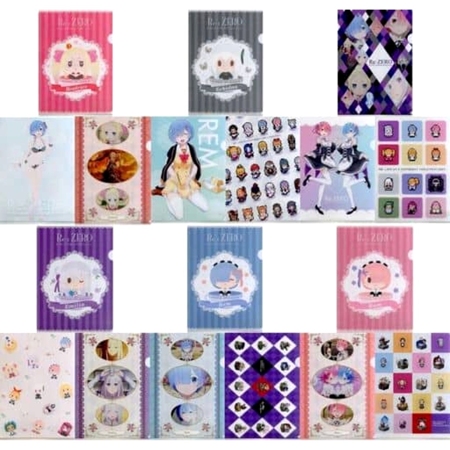 Re:ZERO -Starting Life in Another World- Emilia & Others All 6 Types Set Ichiban Kuji Be Grateful, It's a Bouquet in Both Hands A4 File Folder Set Prize E [USED]