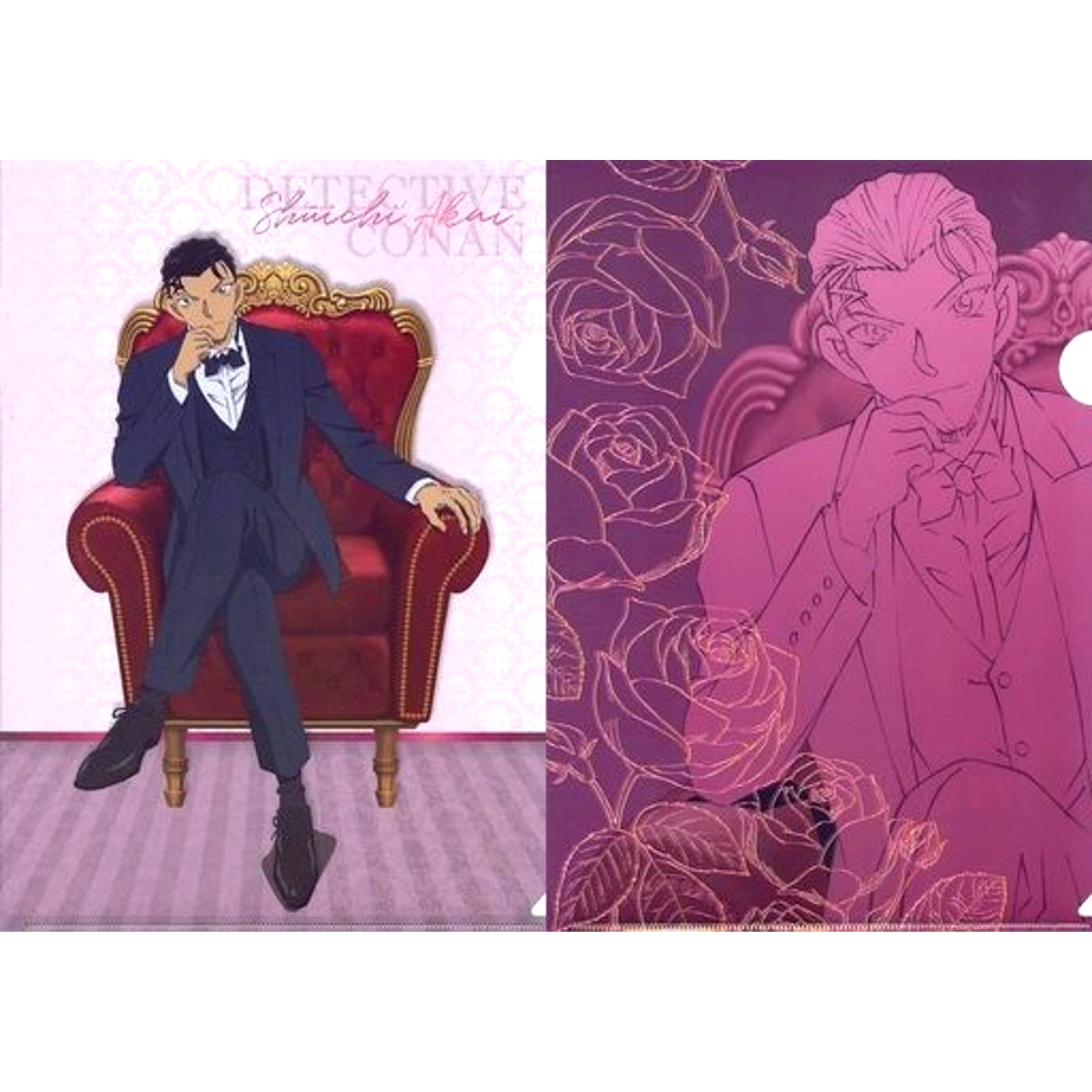 Shuichi Akai L Prize A4 Clear File Set of 2 Sega Lucky Kuji Detective Conan Red Party Collection [USED]