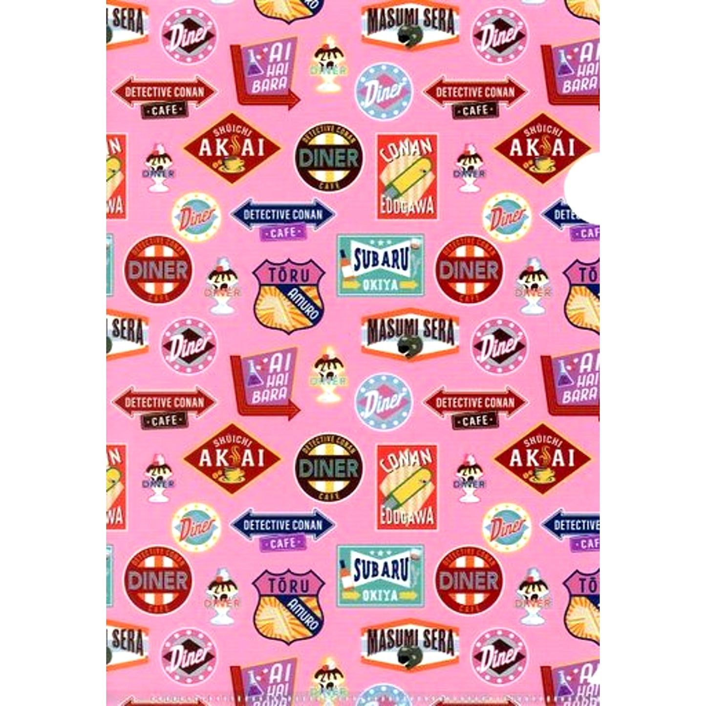 All-Over Pattern American Diner 1 E Prize 16 A5 Mini Clear File Sega Lucky Kuji ONLINE Detective Conan Cafe American Diner FILE.1 [USED]