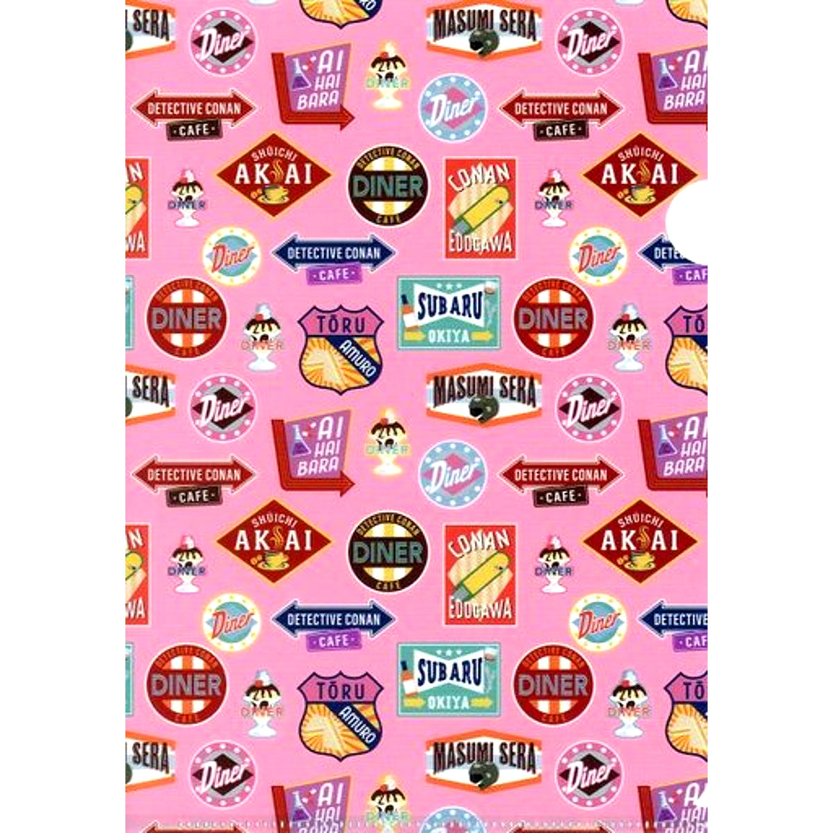 All-Over Pattern American Diner 1 E Prize 16 A5 Mini Clear File Sega Lucky Kuji ONLINE Detective Conan Cafe American Diner FILE.1 [USED]