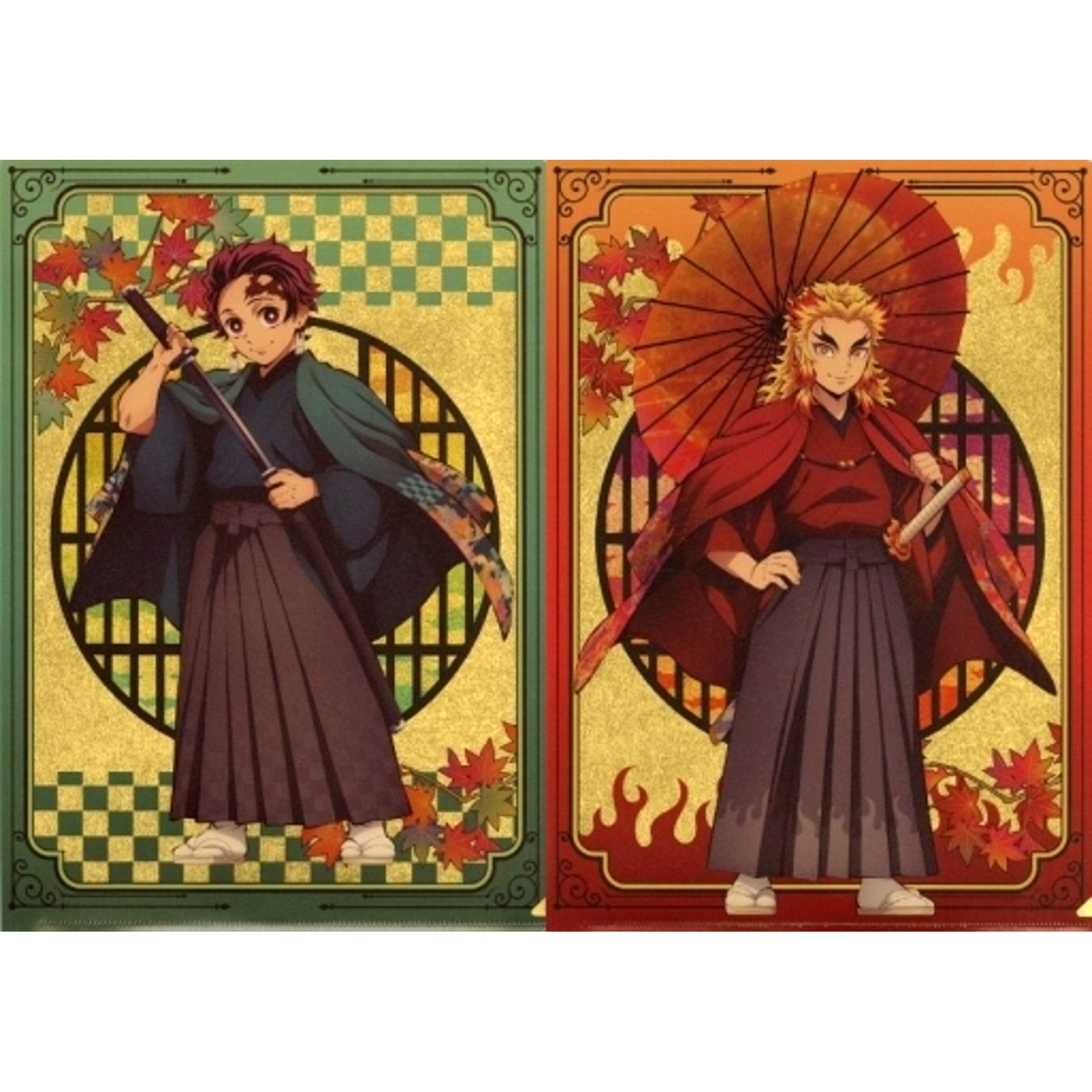 Set of 2 Gold Folding Screen Style A4 Clear File Demon Slayer: Kimetsu no Yaiba Kyoto International Manga Anime Fair 2021 KyoMAF Goods [USED]
