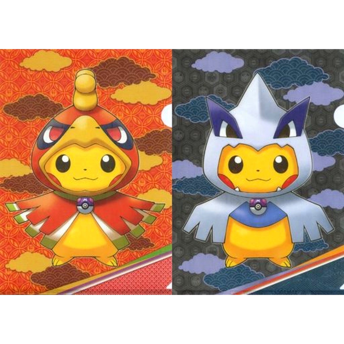 Set of 2 Pikachu in Ho-Oh & Lugia Poncho Pokemon A4 Clear Files Pokemon Center Kyoto Limited [USED]