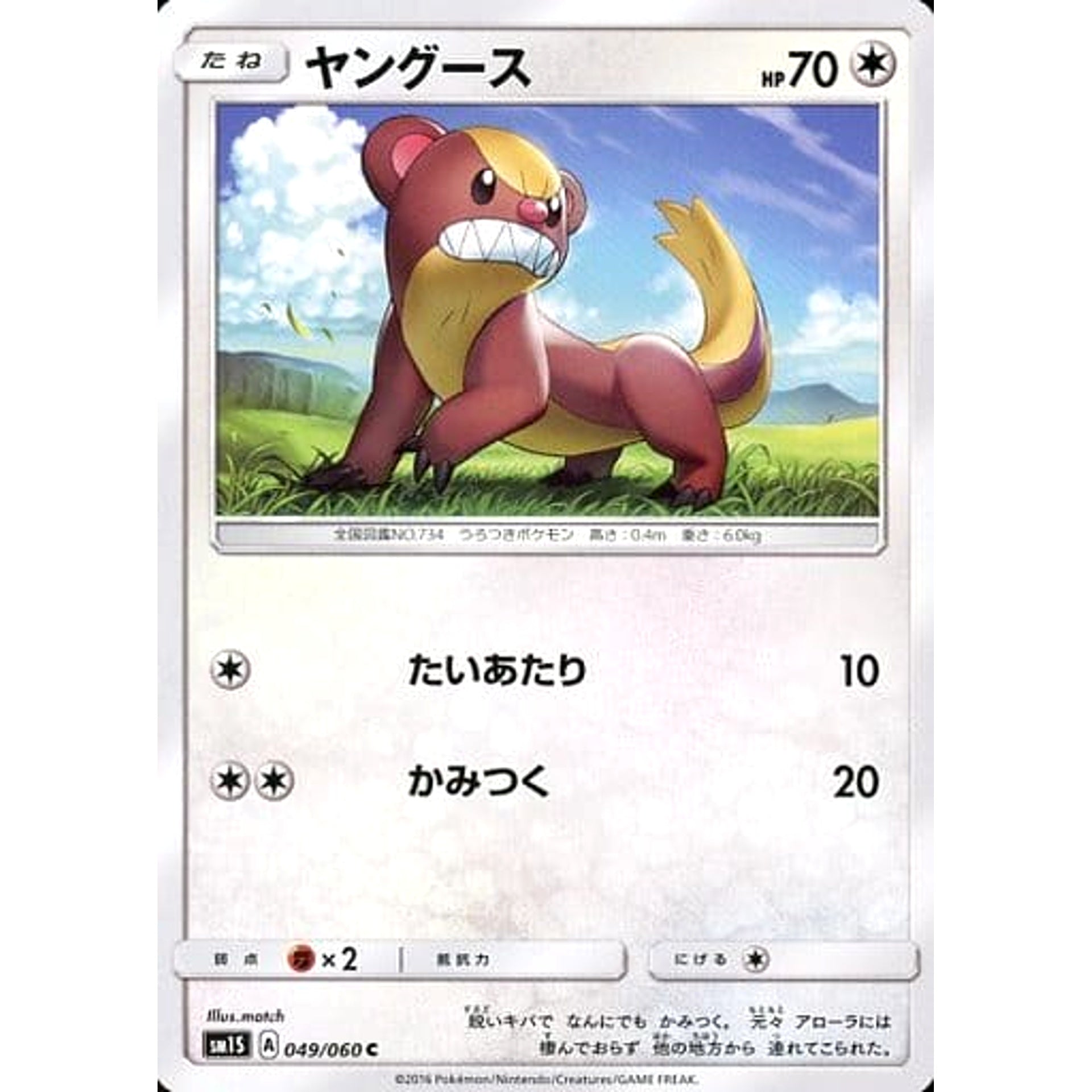 Pokemon Yungoos C 049/060 SM1S Collection Sun Japanese Pokemon Card [USED]