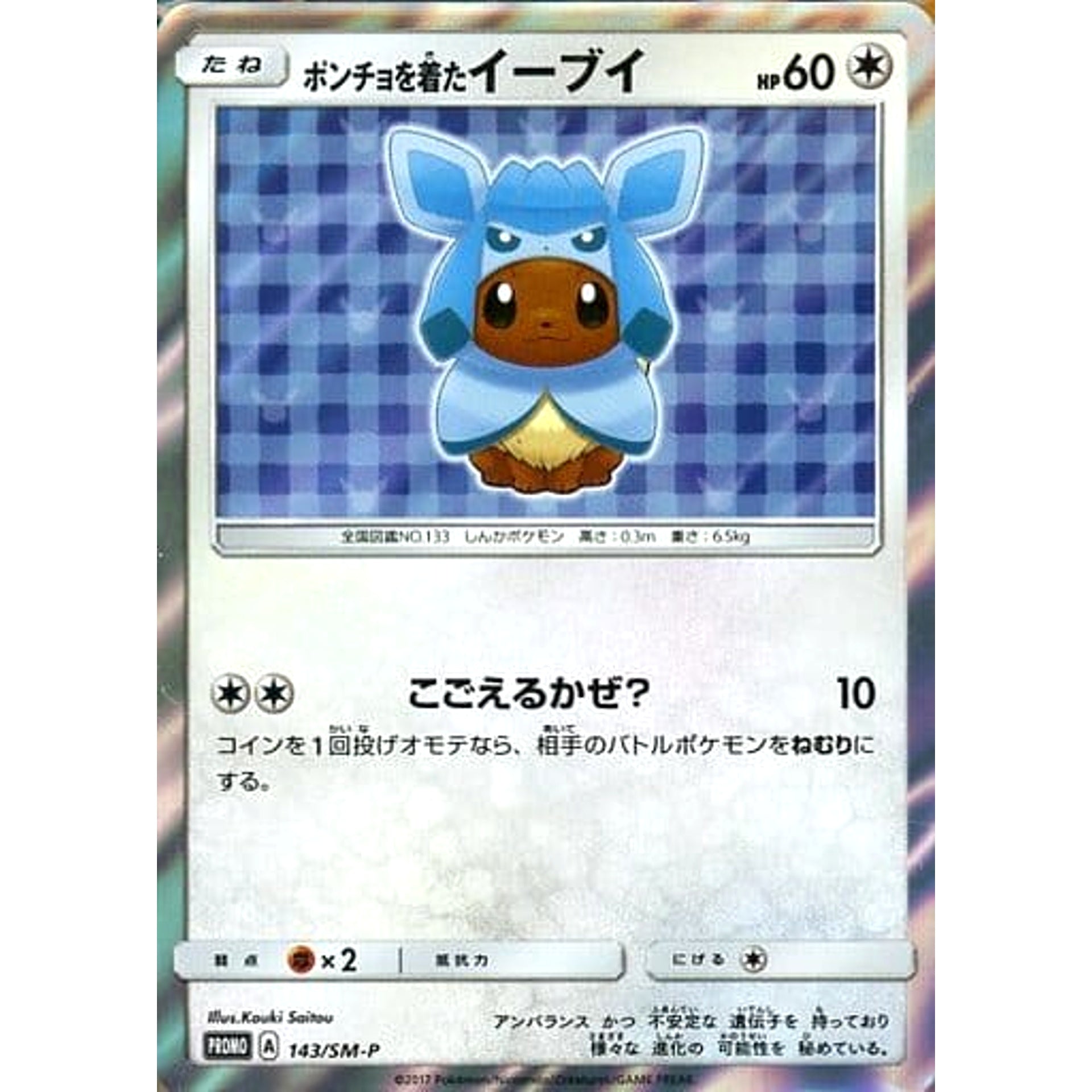 Pokemon Poncho Wearing Eevee Holo Promo 143/SM-P Promotion Card SM-P Japanese Pokemon Card [USED]
