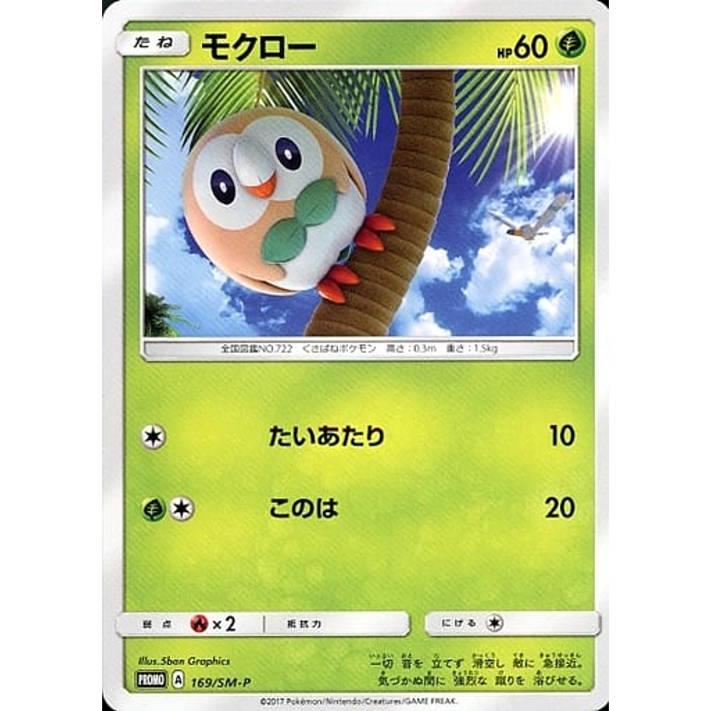 Pokemon Rowlet Promo 169/SM-P Promotion Card SM-P Japanese Pokemon Card [USED]