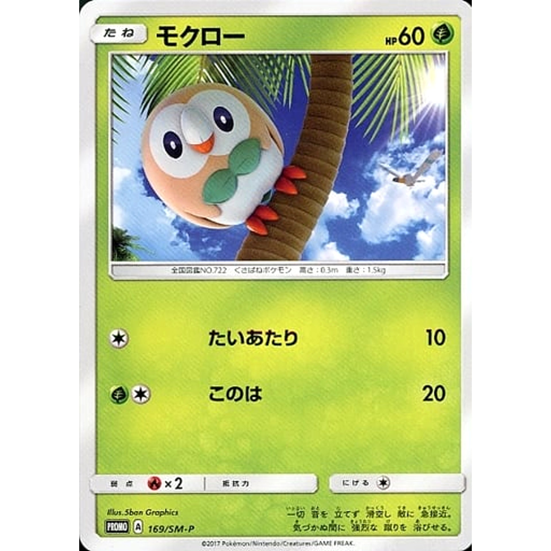 Pokemon Rowlet Promo 169/SM-P Promotion Card SM-P Japanese Pokemon Card [USED]