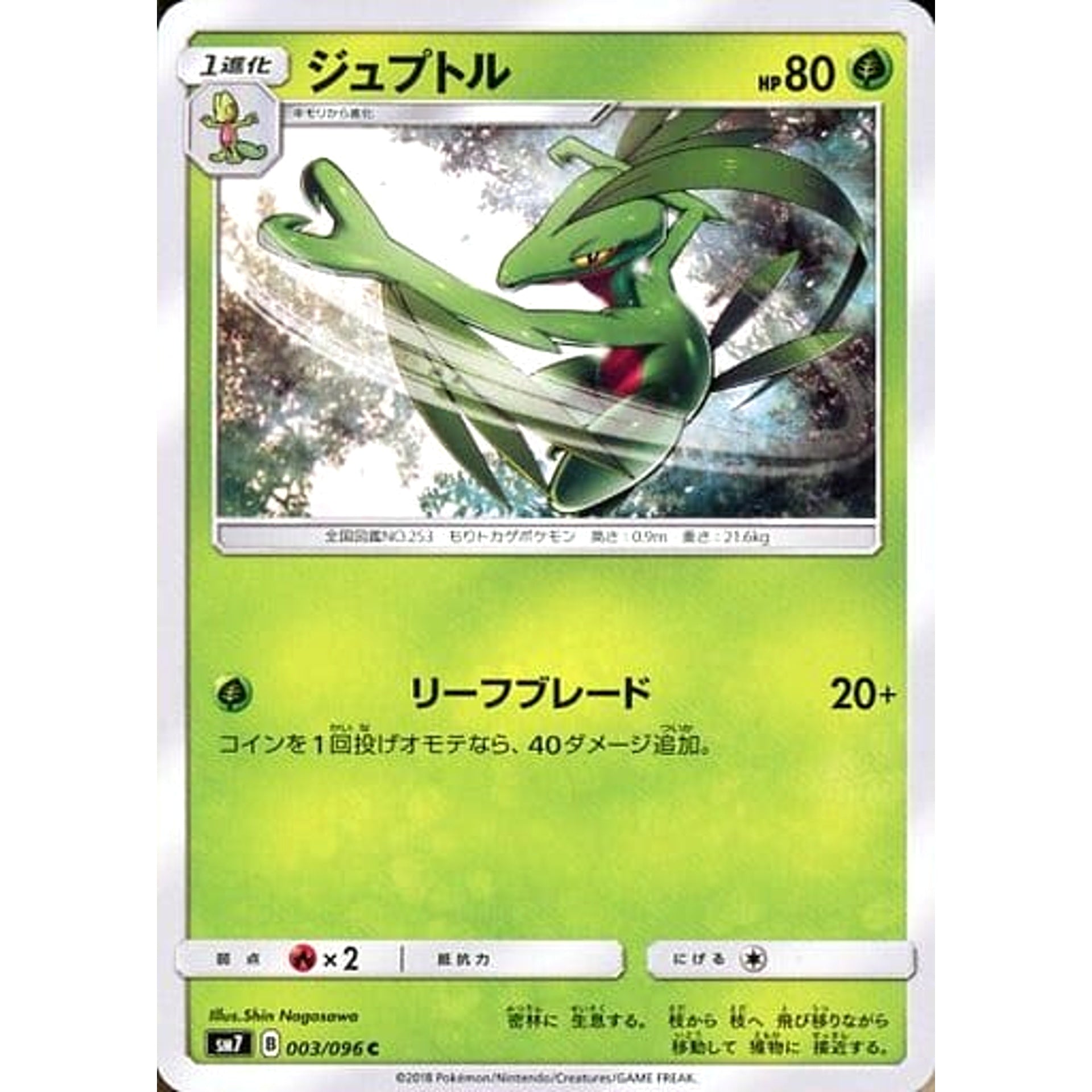 Pokemon Grovyle C 003/096 SM7 Sky-Splitting Charisma Japanese Pokemon Card [USED]