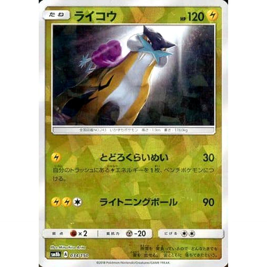 Pokemon Raikou Reverse Holo 034/150 SM8b Hidden Fates Japanese Pokemon Card [USED]