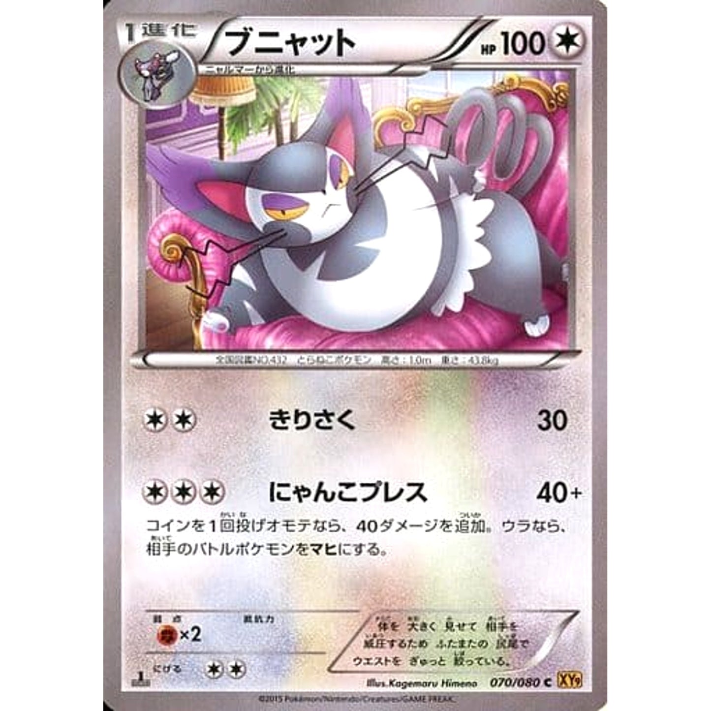 Pokemon Purugly C 070/080 XY9 Rage of the Broken Heavens Japanese Pokemon Card [USED]