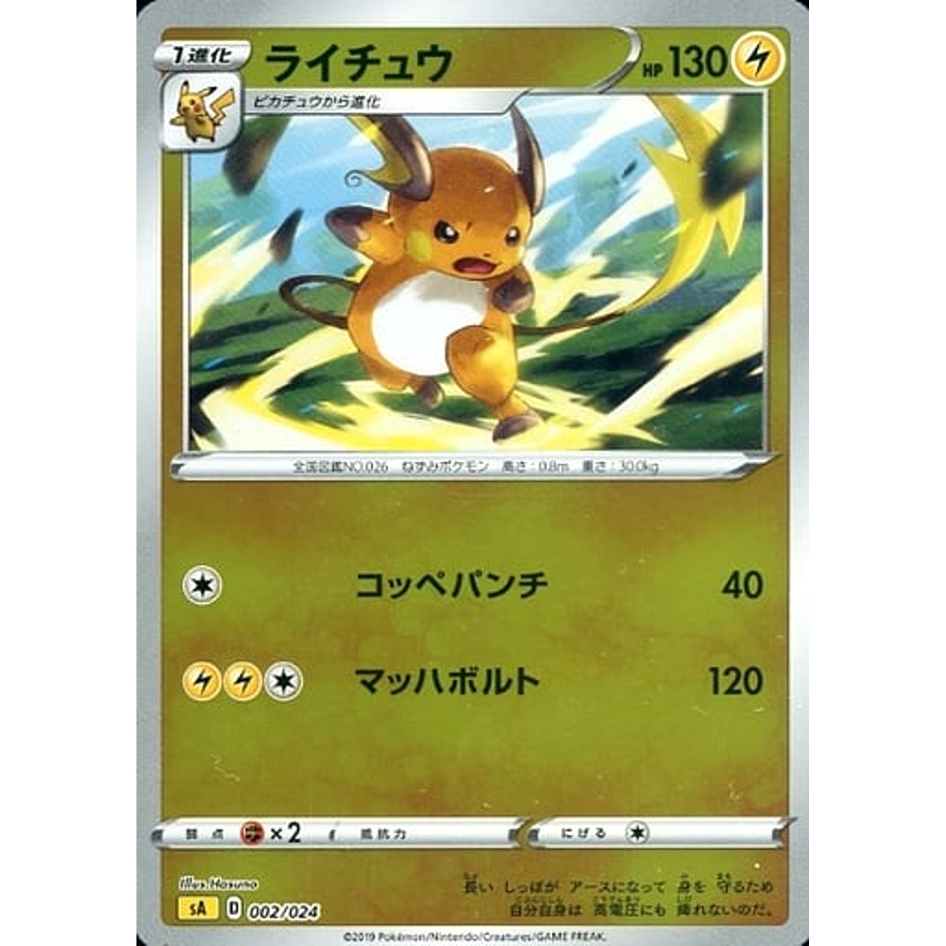 Pokemon Raichu Reverse Holo 002/024 SA V Starter Set Lightning Japanese Pokemon Card [USED]