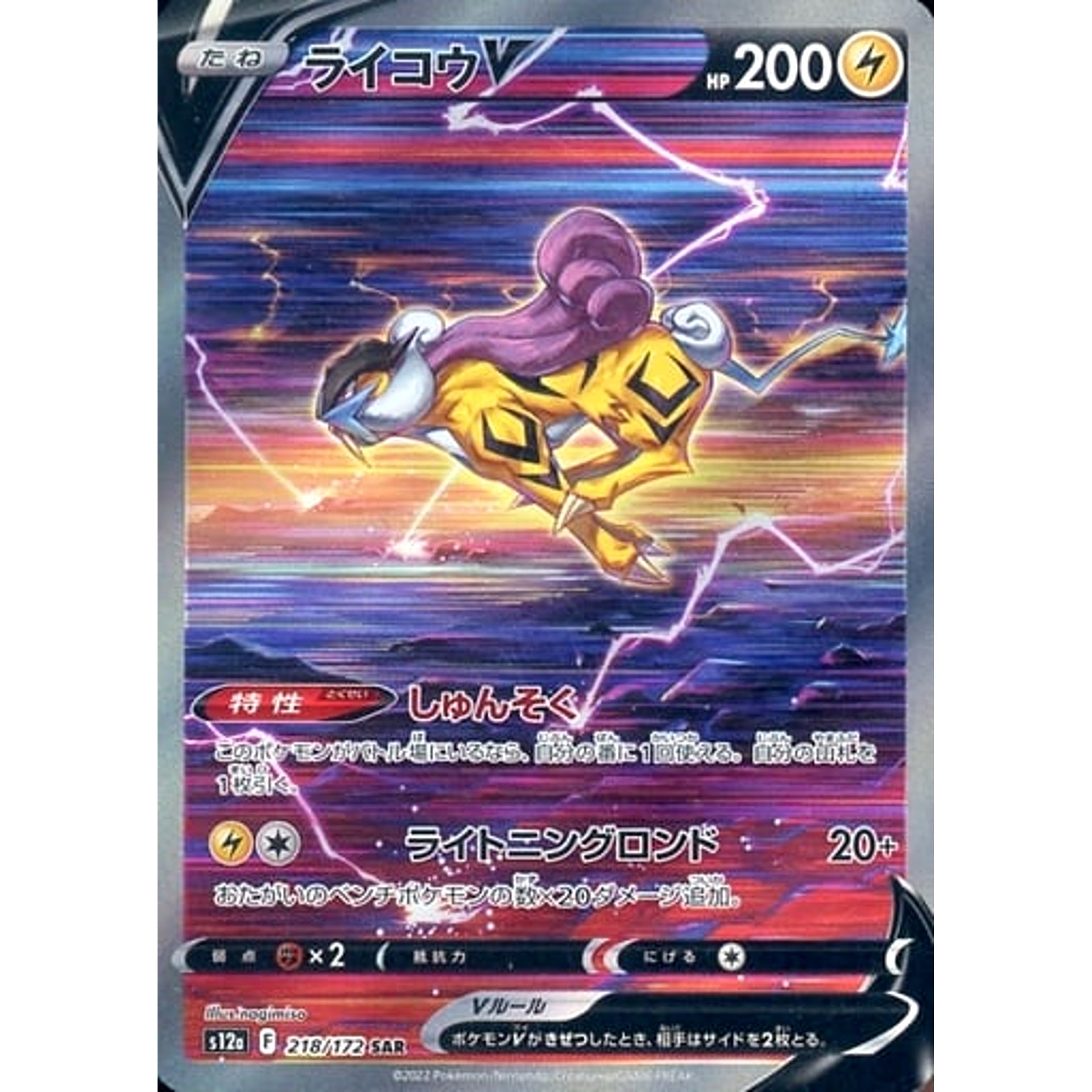 Pokemon Raikou V Holo SAR 218/172 S12a VSTAR Universe Japanese Pokemon Card [USED]