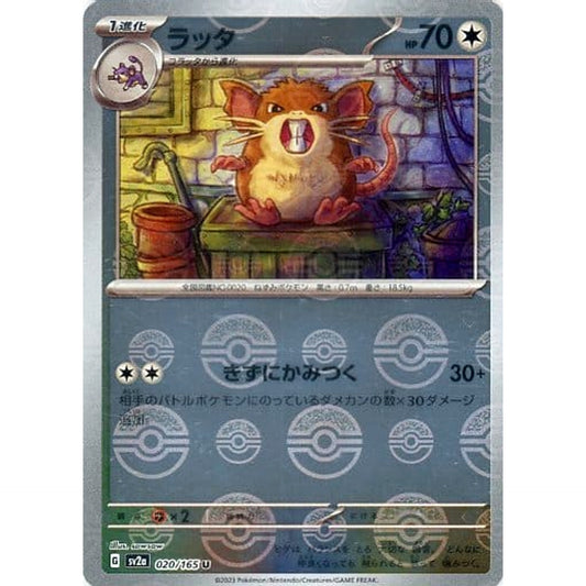 Pokemon Raticate Reverse Holo U 020/165 SV2a Pokemon Card 151 Japanese Pokemon Card [USED]