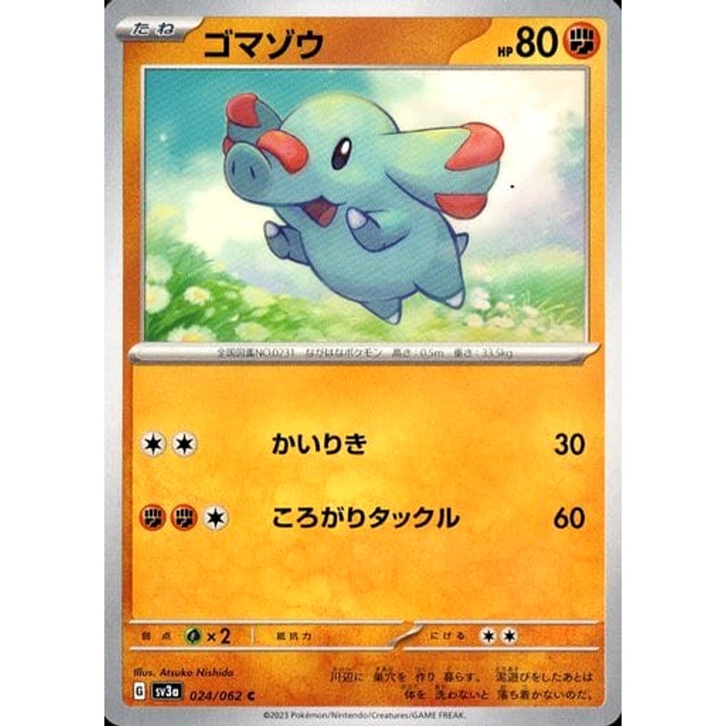 Pokemon Phanpy C 024/062 SV3a Raging Surf Japanese Pokemon Card [USED]