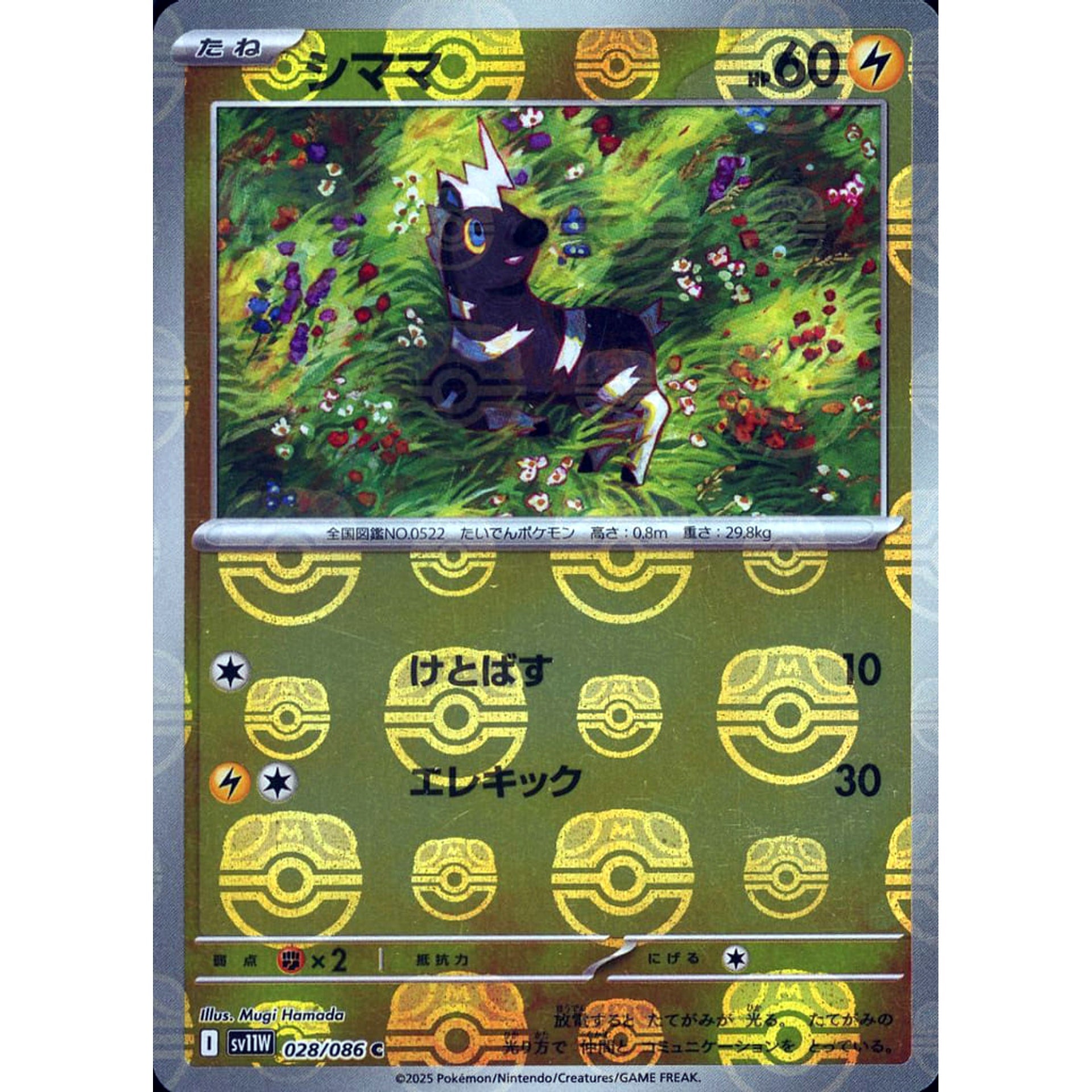 Pokemon Blitzle Master Ball Reverse Holo C 028/086 SV11W White Flare Japanese Pokemon Card [USED]