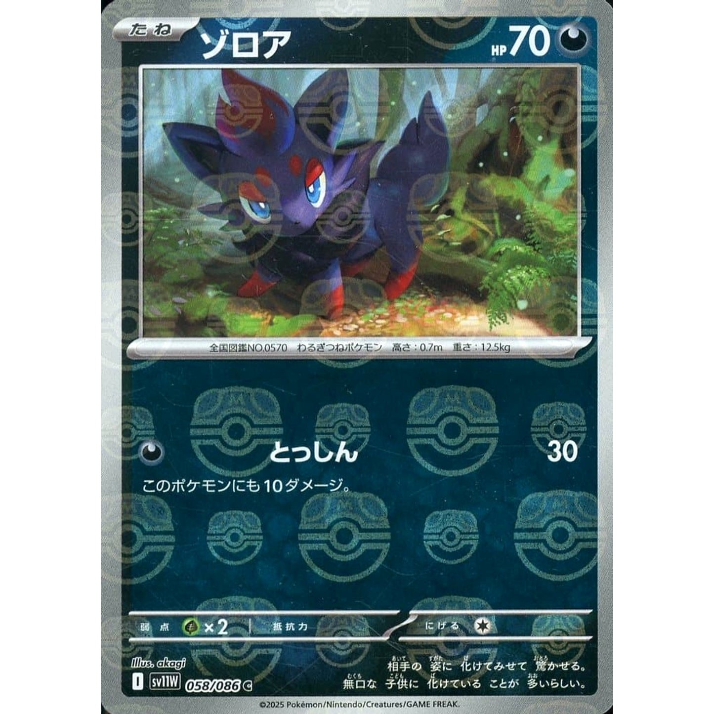 Pokemon Zorua Master Ball Reverse Holo C 058/086 SV11W White Flare Japanese Pokemon Card [USED]