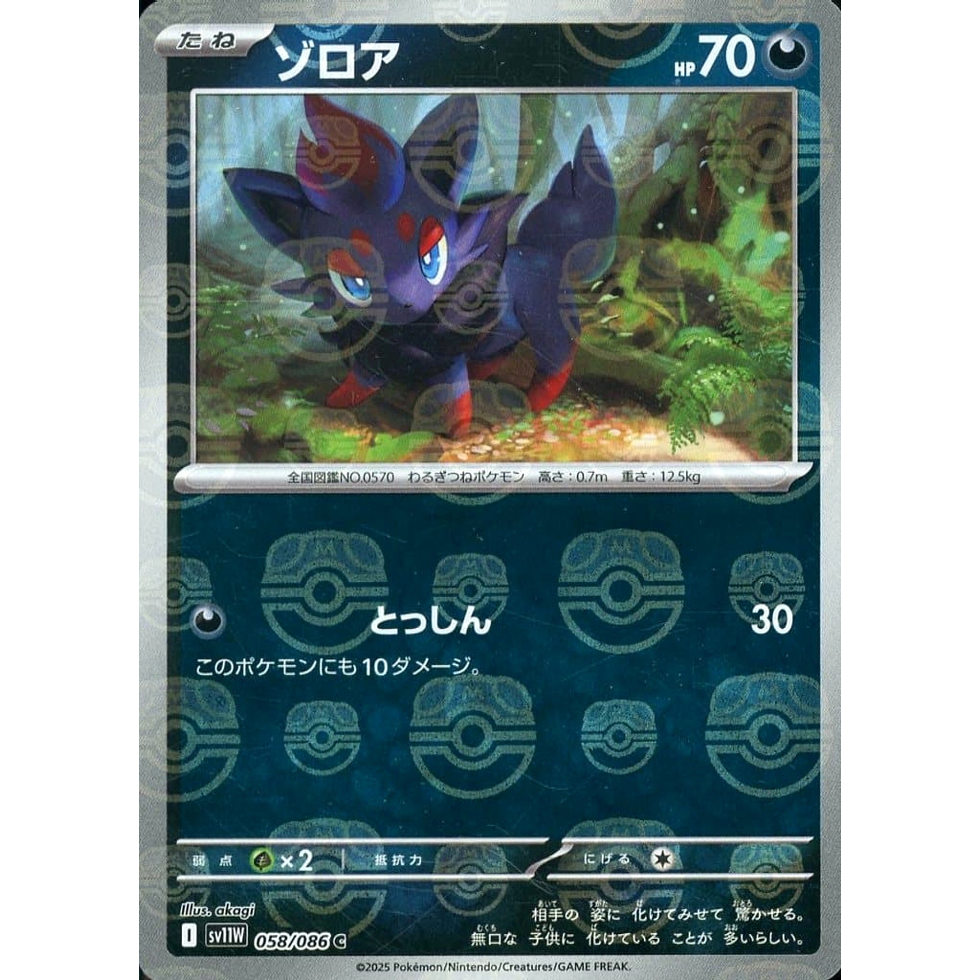 Pokemon Zorua Master Ball Reverse Holo C 058/086 SV11W White Flare Japanese Pokemon Card [USED]