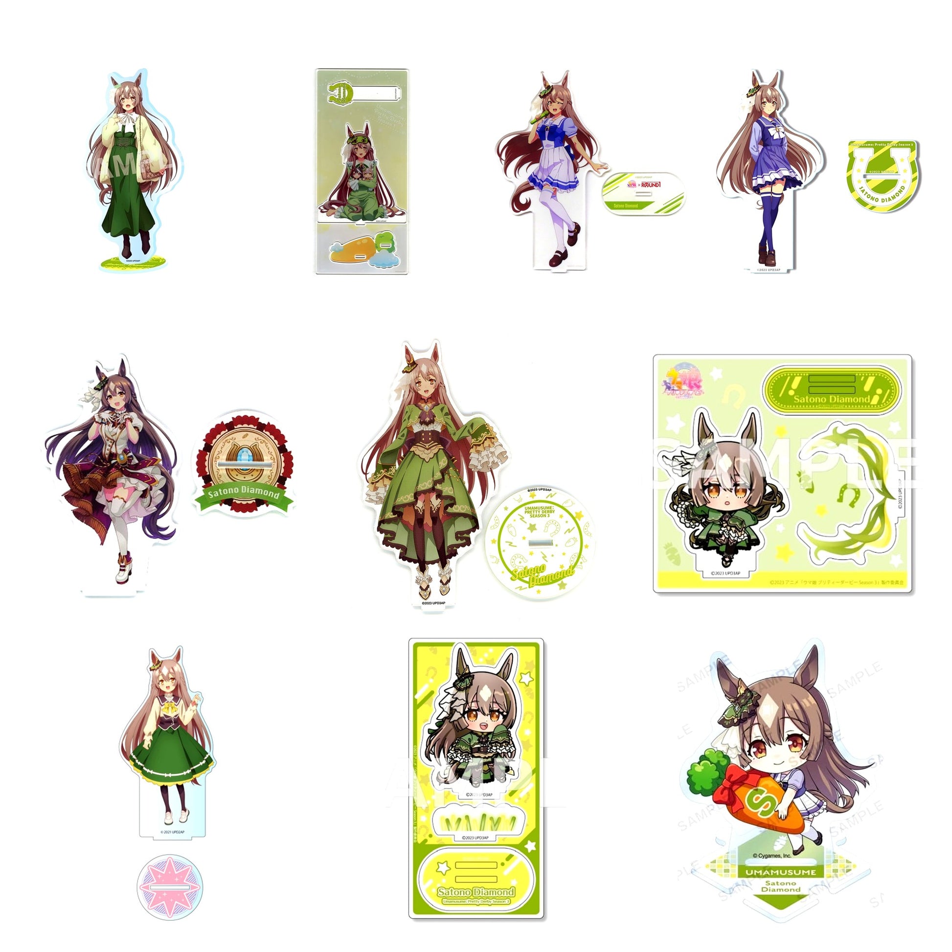 All 10 items included in Satono Diamond Acrylic Stands Curated Set of 10 (Umamusume: Pretty Derby)