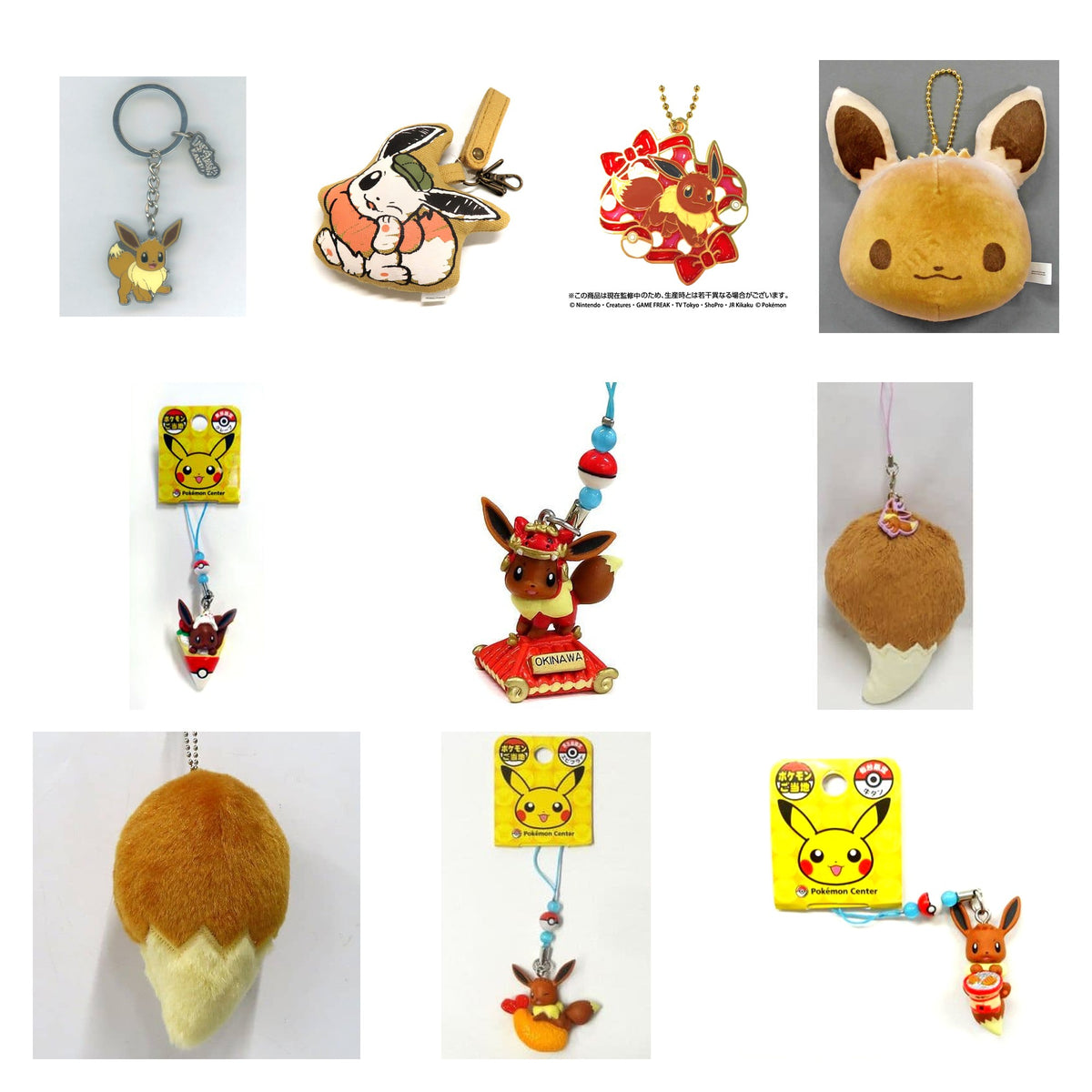 All 10 items included in Eevee Keychains and Charms Curated Set of 10 (Pokemon)