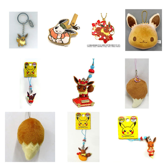 All 10 items included in Eevee Keychains and Charms Curated Set of 10 (Pokemon)