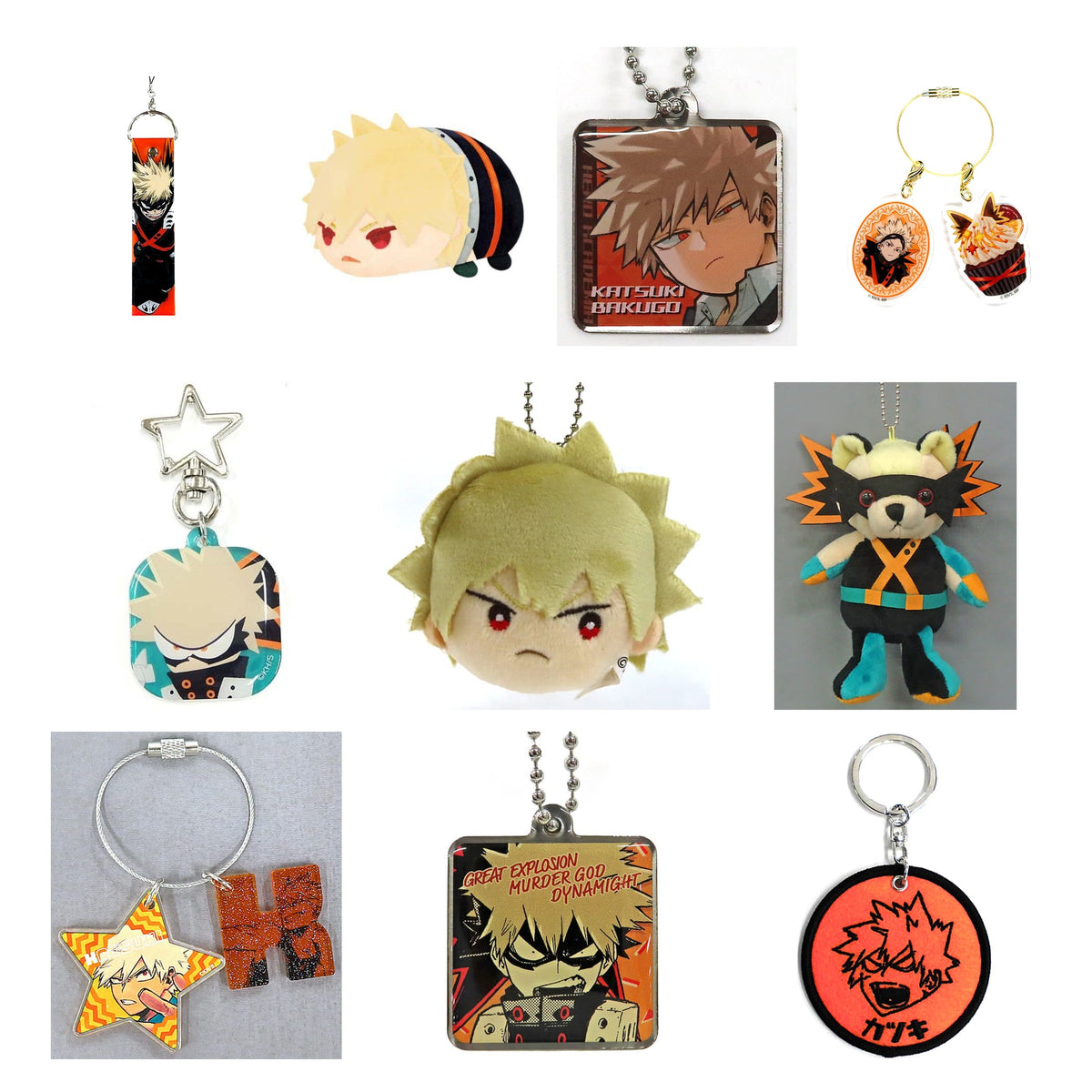 All 10 items included in Katsuki Bakugo Keychains and Charms Curated Set of 10 (My Hero Academia)