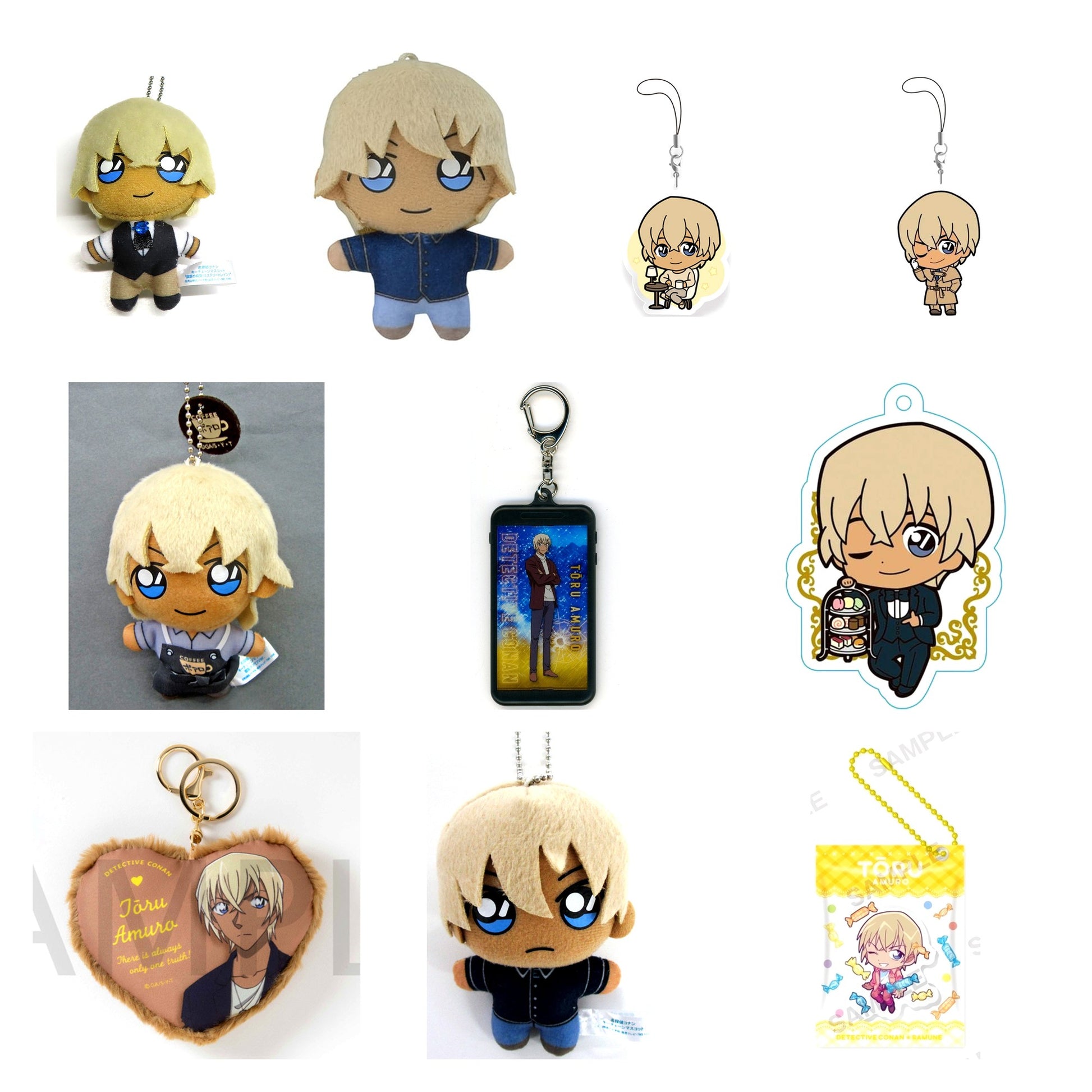 All 10 items included in Toru Amuro Keychains and Charms Curated Set of 10 (Detective Conan)