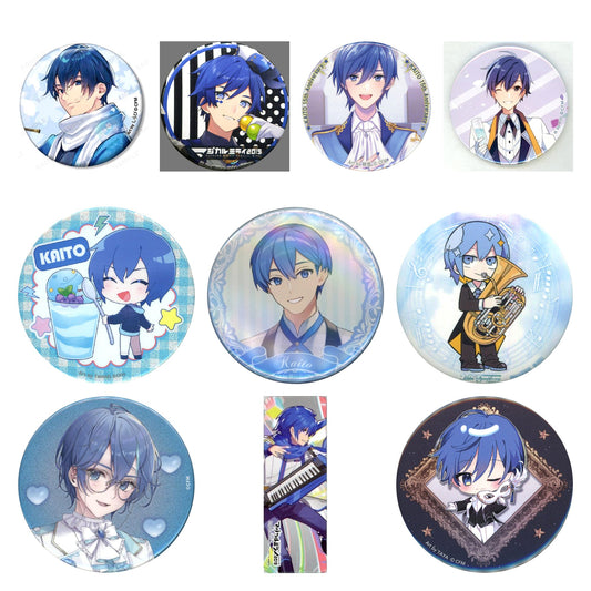 All 10 items included in KAITO Can Badges Curated Set of 10 (VOCALOID)