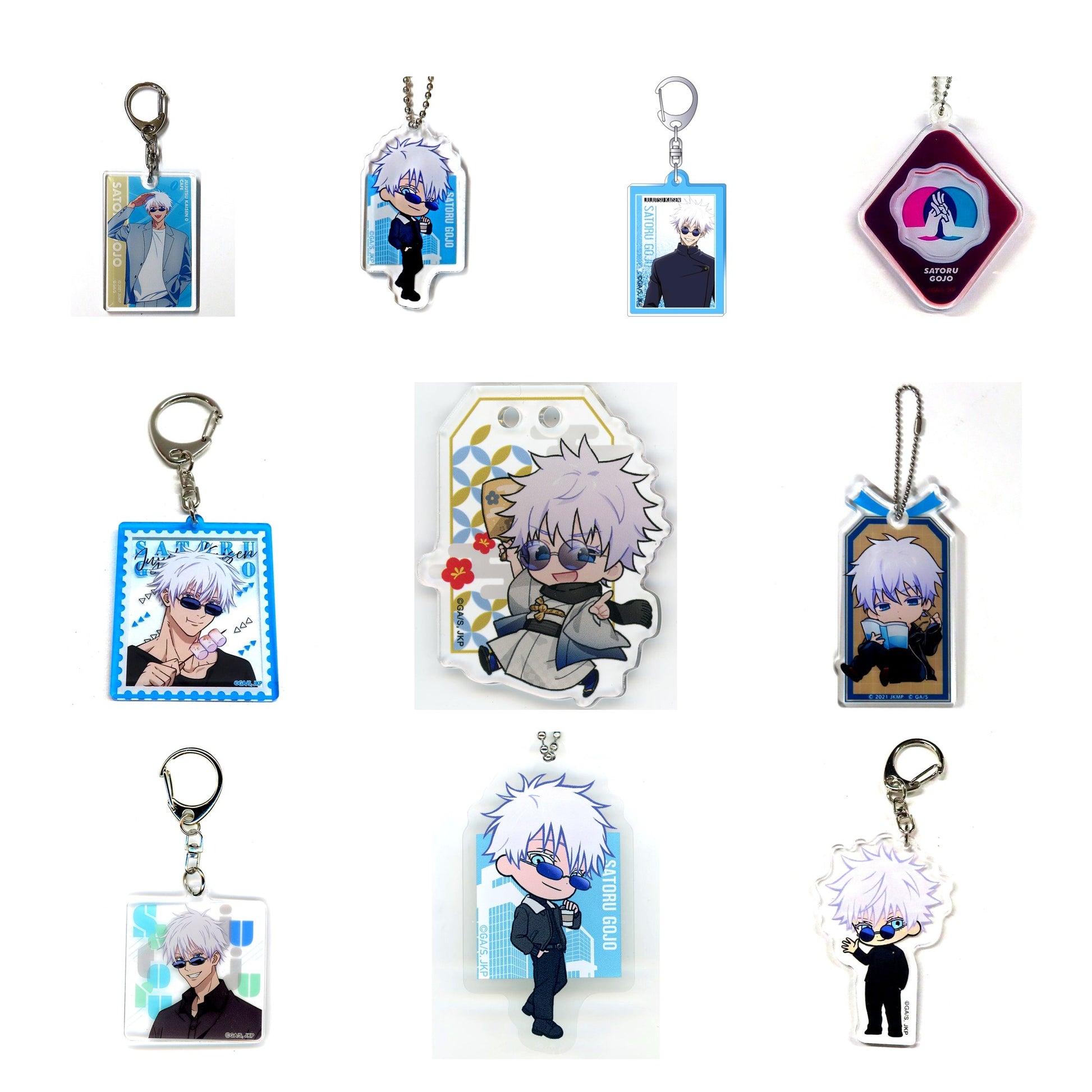 All 10 items included in Satoru Gojo Acrylic Keychains Curated Set of 10 (Jujutsu Kaisen)
