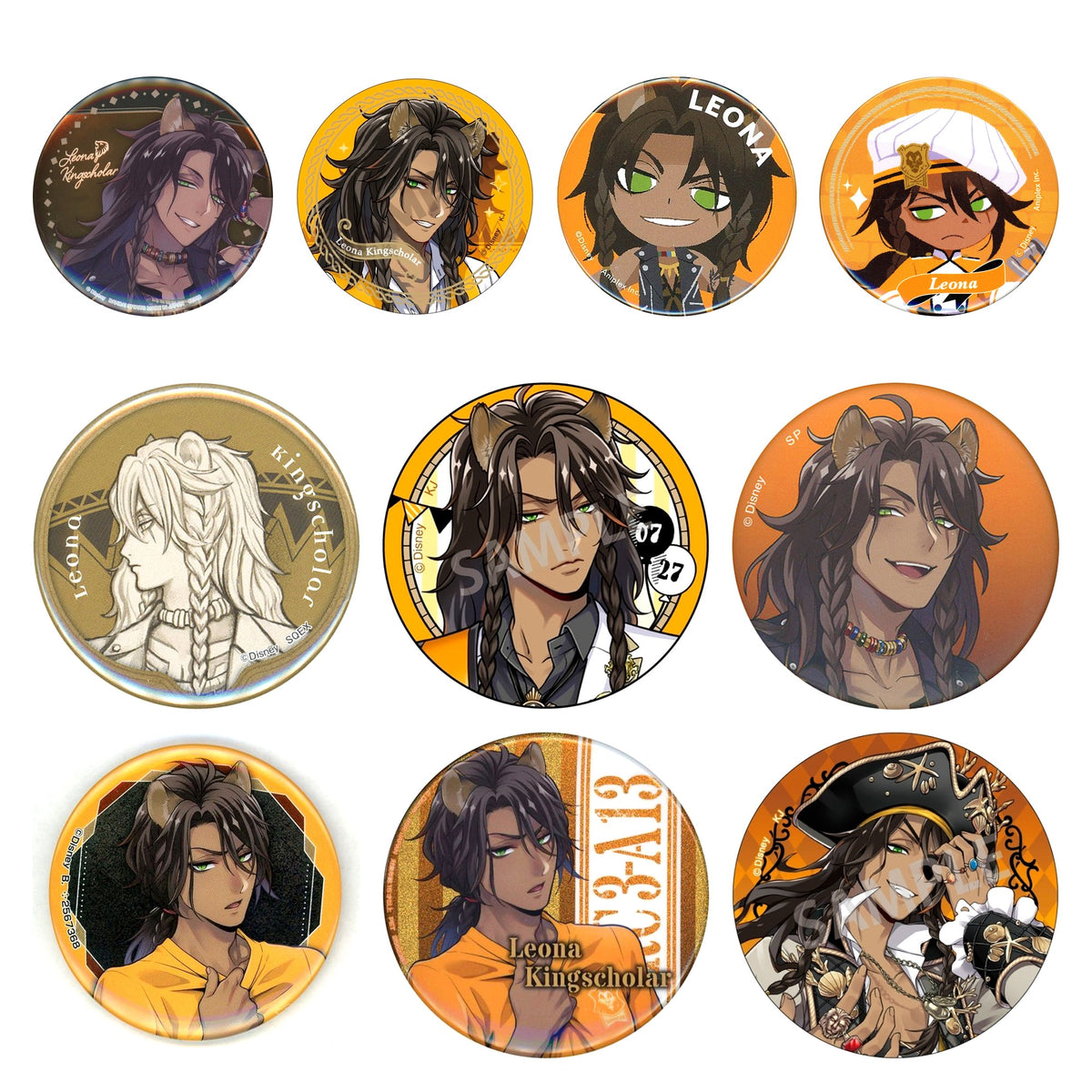 All 10 items included in Leona Kingscholar Can Badges Curated Set of 10 (Twisted-Wonderland)