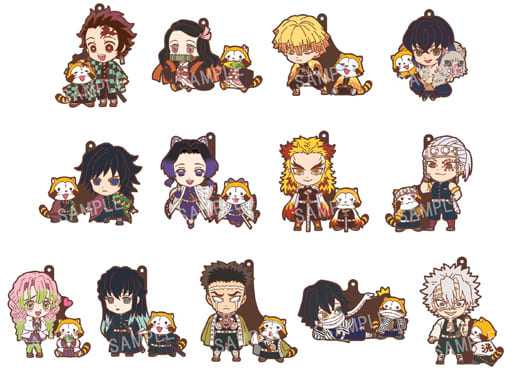 Nezuko Kamado, etc. Demon Slayer: Kimetsu no Yaiba Trading Rubber Strap Vol.2 Raccoon Rascal Collaboration All 13 Types Set Key Ring [USED]