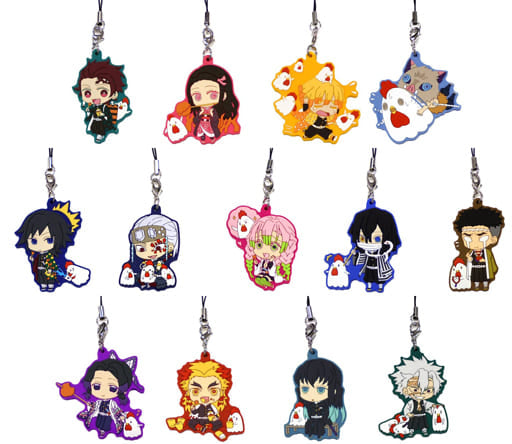 Nezuko Kamado, etc. Demon Slayer: Kimetsu no Yaiba Rubber Charm LAWSON Limited All 13 Types Set Key Ring [USED]