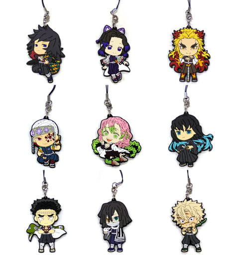 Mitsuri Kanroji, etc. Demon Slayer: Kimetsu no Yaiba Ichiban Kuji Two Hashira Meeting Rubber Strap Kyun Chara Illustrations Prize I All 9 Types Set Key Ring [USED]