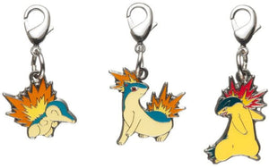 004.Cyndaquil & 005.Quilava & 006.Typhlosion Johto Picture Book Metal Charm 3 Set Pokemon Pokemon Center Limited Key Ring  [USED]