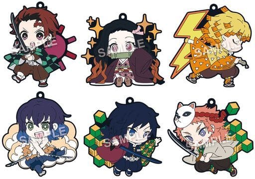 Tanjiro Kamado, etc. Demon Slayer: Kimetsu no Yaiba Deco!tto Rubber Charm Part 5 All 6 Types Set Key Ring [USED]