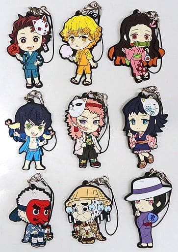 Zenitsu Agatsuma, etc. Demon Slayer: Kimetsu no Yaiba Ichiban Kuji 3 Rubber Charm Kyun Chara Illustrations Prize E All 9 Types Set Key Ring [USED]