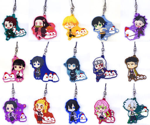 Tanjiro Kamado, etc. Demon Slayer: Kimetsu no Yaiba Mugen Train Arc Rubber Charm Train LAWSON Limited All 15 Types Set Key Ring [USED]
