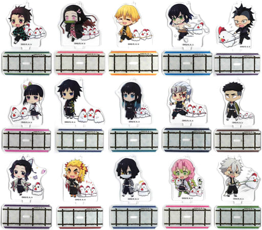 Nezuko Kamado, etc. Demon Slayer: Kimetsu no Yaiba the Movie: Mugen Train Mini Acrylic Stand Mascot LAWSON Limited All 15 Types Set Key Ring [USED]