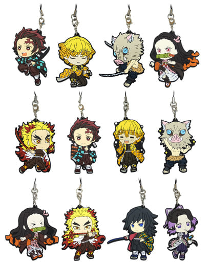 Nezuko Kamado, etc. Demon Slayer: Kimetsu no Yaiba Ichiban Kuji Mugen Train Rubber Charm Kyun Chara Illustrations Prize G All 12 Types Set Key Ring [USED]