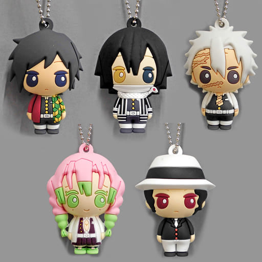 Giyu Tomiokau, etc. Demon Slayer: Kimetsu no Yaiba Three Dimensional Rubber Mascot 3 All 5 Types Set Key Ring [USED]