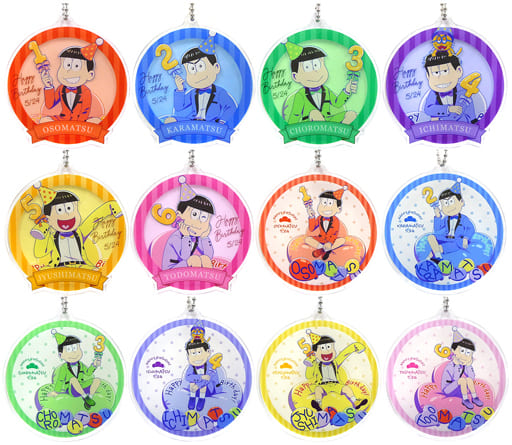 Osomatsu, etc. Mr. Osomatsu Newly Drawn Illustration Balloon Birthday Ver. Trading Acrylic Keychains All 12 Types Set Key Ring [USED]