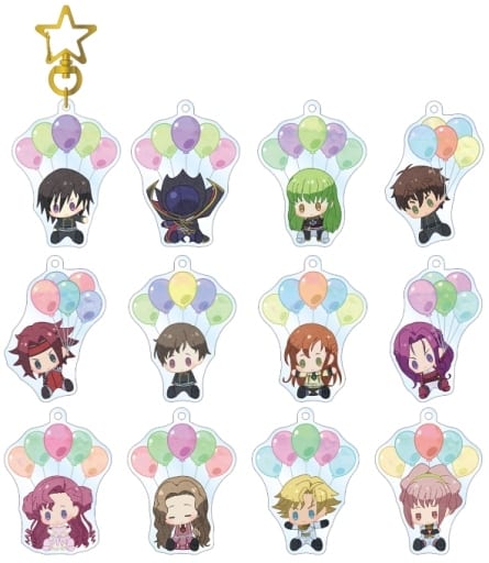 Suzaku Kururugi, etc. Code Geass: Lelouch of the Rebellion Trading Popoon Acrylic Key Chain All 12 Types Set Key Ring [USED]