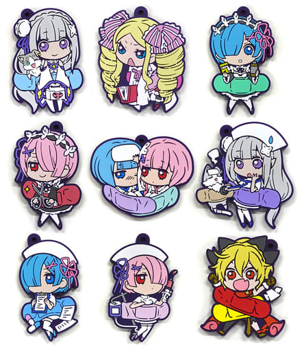 Rem, etc. Re:ZERO -Starting Life in Another World- Chara Banchou Rubber Mascot All 9 Types Set Key Ring [USED]