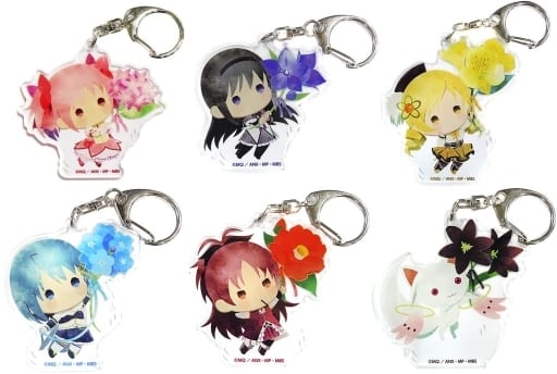 Homura Akemi, etc. Puella Magi Madoka Magica Yurafuwa Acrylic Charm Collection Puella Magi Madoka Magica 10 Limited All 6 Types Set Key Ring [USED]