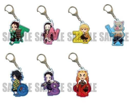 Nezuko Kamado, etc. Attack on Titan Trading Acrylic Key Chains Alphabet Ver. All 7 Types Set Key Ring [USED]