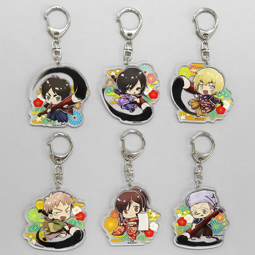 Ellen Yeager, etc. Attack on Titan Acrylic Keychain Box A New Year Ver. Princess Cafe Limited Key Ring [USED]