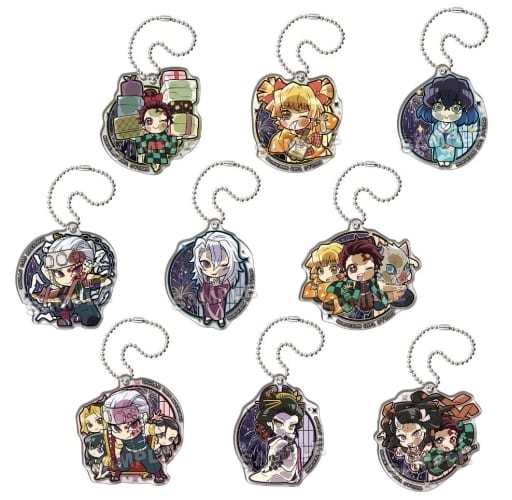 Tanjiro Kamado, etc. Demon Slayer: Kimetsu no Yaiba Entertainment District Arc Pita! Deformed Acrylic Key Chain All 9 Types Set Key Ring [USED]