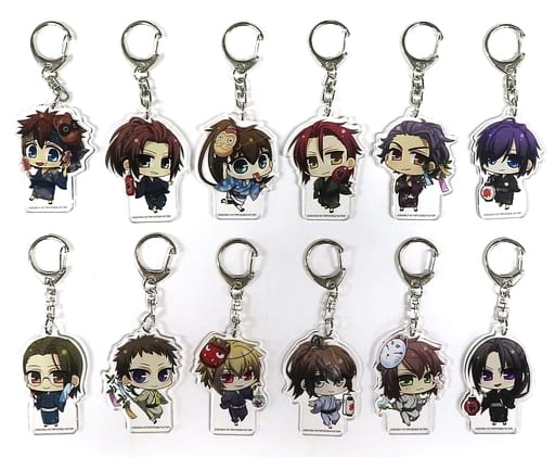 Hakuouki Shinkai Tsukikage No Shou / Ginsei No Shou Twin Pack Chibi Chara Acrylic Keychain Animate Limited Switch Edition Purchase Benefits 12 Types Set Key Ring [USED]