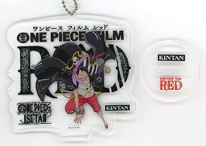 Monkey D. Luffy Triple Name Logo One Piece FILM RED Acrylic Key Ring with Pedestal Isetan Limited Actual Size! Bone-in Meat and KINTAN Grilled Meat 5-Piece Set Included Key Ring [USED]